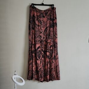 Free People Smooth Sailing Button Front Boho Navy Pink Paisley Maxi Skirt